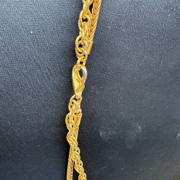 Twisted Rope Double-Strand Layered Chain Necklace Gold Tone - Picture 6 of 6